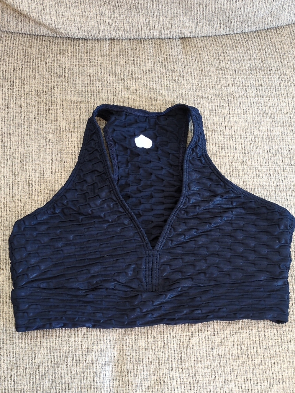 Booty by Brabants Navy Textured Racerback V-Neck Crop Top